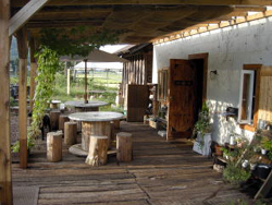 日光市猪倉にある古い石蔵を改築して作られたドッグカフェのおしゃれなテラス席